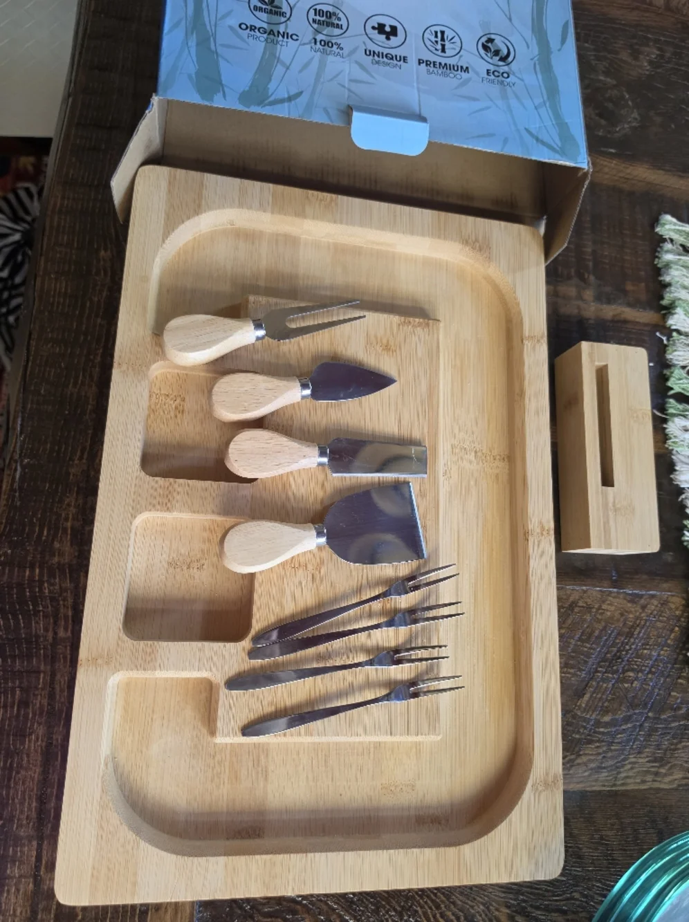 PandPal Bamboo Cheese Board Set with Wooden-Handled Spreaders and Forks